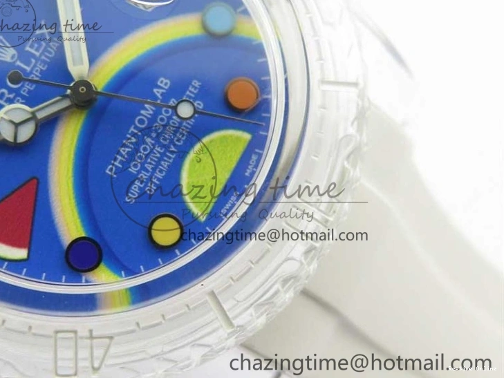 0128 Submariner Phantomlab Transparent KZF Best Edition Blue Fruit Dial on White Rubber Strap VR Classic 2563